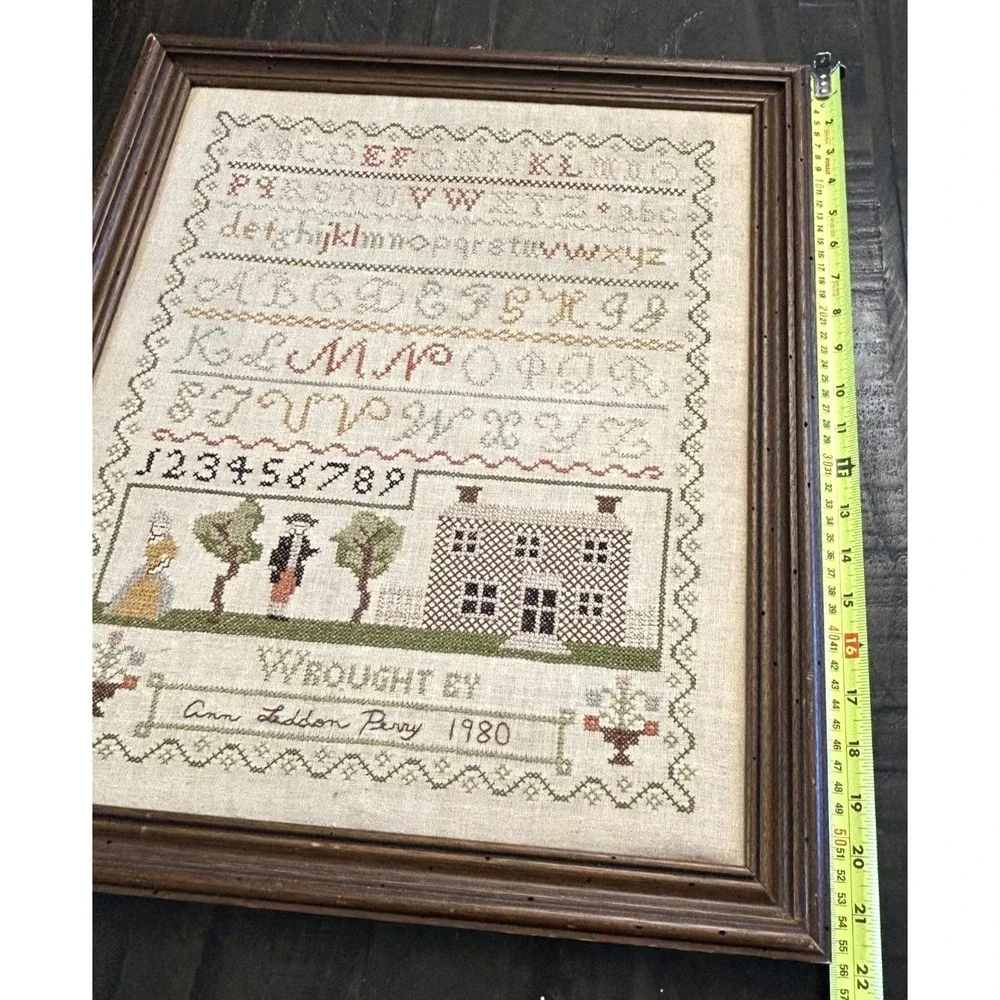 Vintage Signed Ann‎ Perry 1980 American Sampler Large Beautiful Fine Work Framed